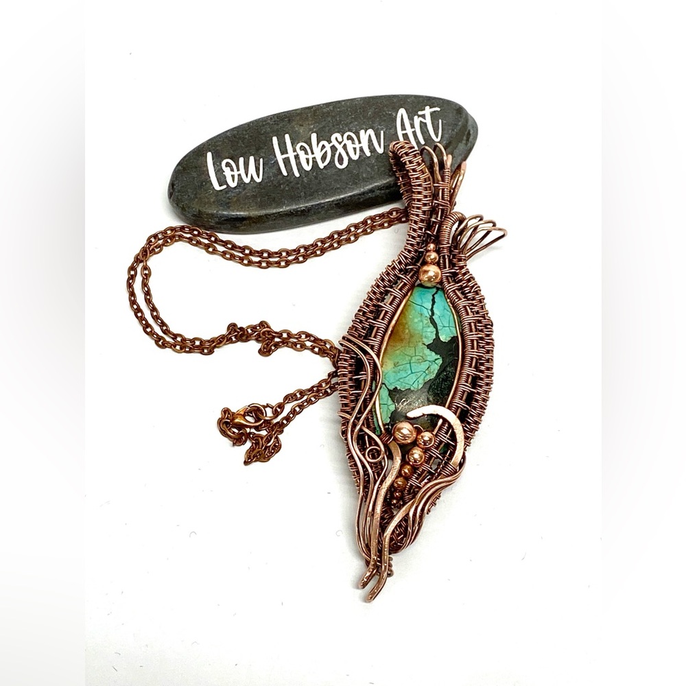 HANDMADE Hubei Turquoise Hand Wrapped Heady Bold Statement Necklace, Gift Her